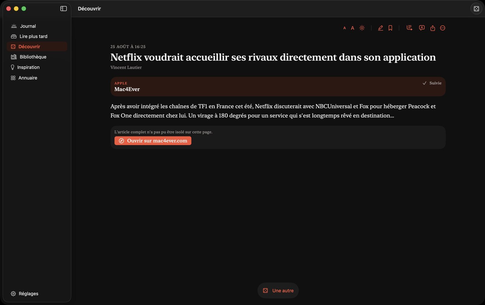 Aurore — Découvrir : un sujet tiré au sort, hors de vos sources.