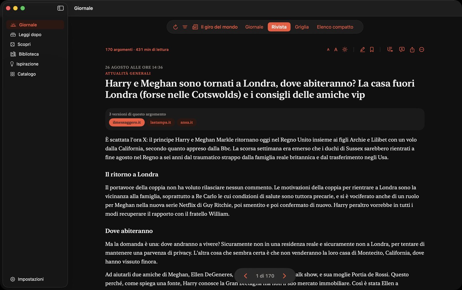 Aurore — La rivista: una pagina per argomento, che si volta.